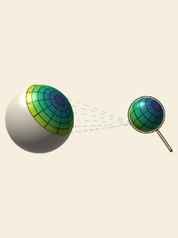 A cap of the source sphere wrapped onto a hand-held lens sphere
