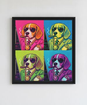 Warhol 4-panel pop art; pixel-art rendered across four hues.