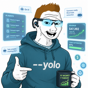 AI bloomer wearing the dash-dash yolo hoodie